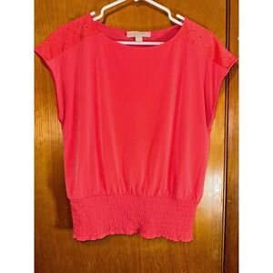 Michael Kors MK Coral Orange Womens Cap Sleeve Eyelet Blouse‎ M